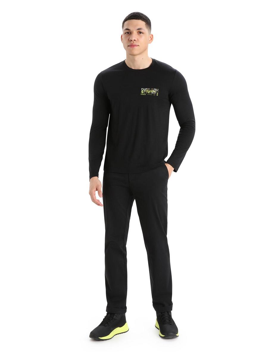 Icebreaker Merino Tech Lite II T-Shirt Summit Tread Férfi Long Sleeve Fekete | HU 1237QMAZ